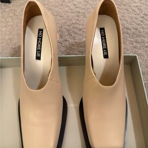 New Cowhide Leather Heels – size 8– Sculptural Metal Heel